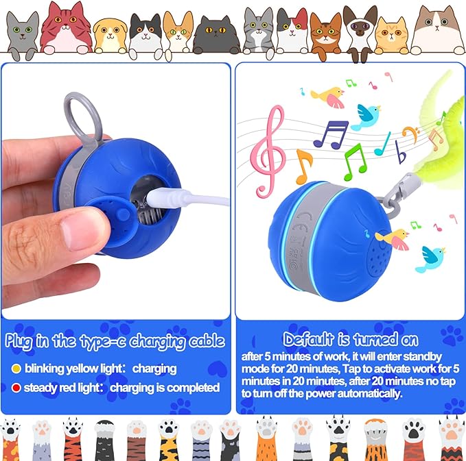 AIERSA Interactive Cat Toys for Indoor Adult Cats, Automatic Self-Play Cat Ball Toy for Kitten to Keep Them Busy, Electric Moving Chase Toy (Blue)-PawvioPets