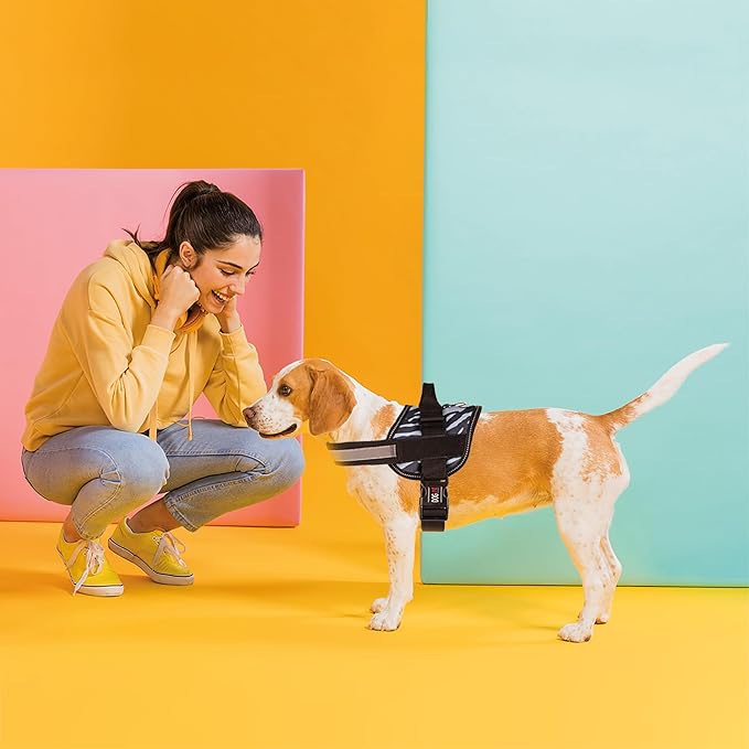 Dogline Dog Harness, Reflective No-Pull Adjustable Vest with Handle for Walking, Training, Breathable, No - Choke Harness for Small, Medium or Large Dogs Room for Patches Zebra Black/White S 18"-24"-PawvioPets