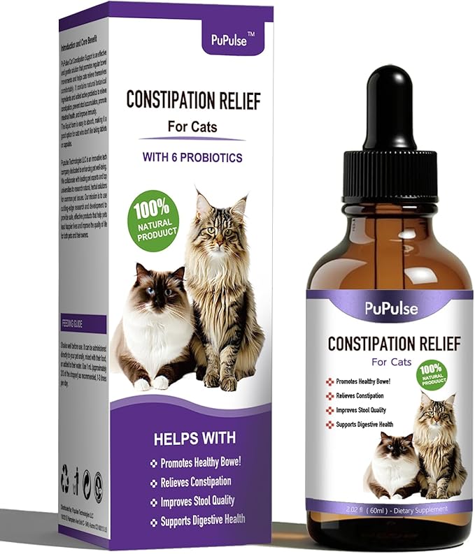Cat Constipation Relief, Constipation Relief for Cat, Cat Laxative Constipation Relief, 100% Natural Cat Laxative with Probiotics Cat Stool Softener, Promotes Digestive Health - 2 fl oz-PawvioPets