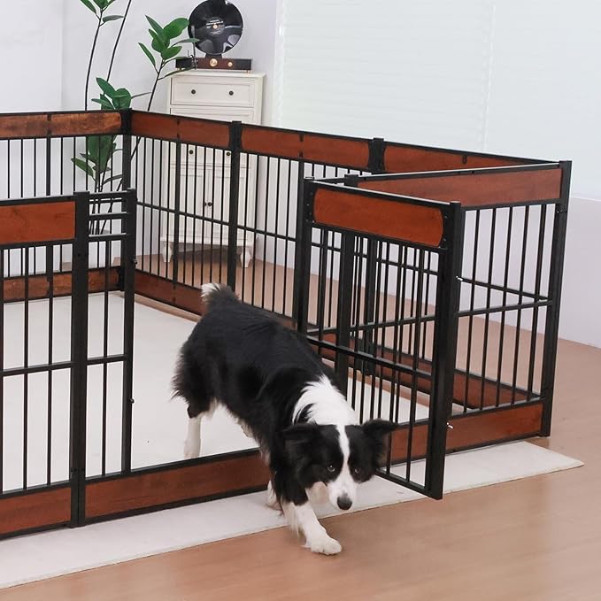 Dog Playpen, 35.4" Height Dog Pen Indoor, Heavy Duty, Safe and Sturdy, Furniture Style Puppy Pen (12 Panels (35.4" High), Rustic Brown)-PawvioPets