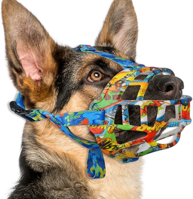 BARKLESS Dog Muzzle, Silicone Basket Muzzle for Small Medium Large Dogs, Soft Cage Mouth Cover Prevent Biting Chewing, Allow Drinking Panting, Suitable for German Shepherd-PawvioPets