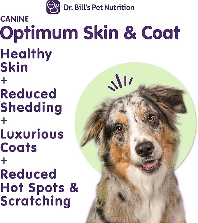 Dr. Bill's Canine Optimum Skin & Coat – Reduces Shedding, Itching, Dry Skin – Allergy Relief for Healthy Fur - Omega 3, Collagen, Biotin & Hyaluronic Acid – 680g Vet-Recommended Dog Supplement-PawvioPets