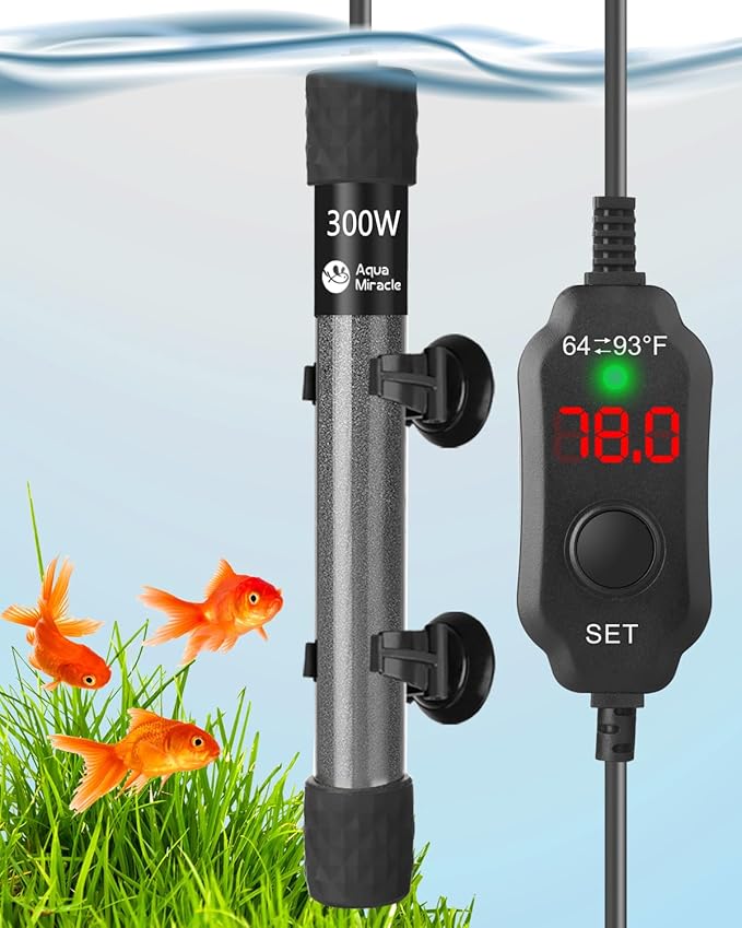 AquaMiracle Adjustable 300W Aquarium Heater Submersible Fish Tank Heater Super Short Aquarium Heater with LED Digital Display Thermostat, for Tanks 40-60 Gallons-PawvioPets