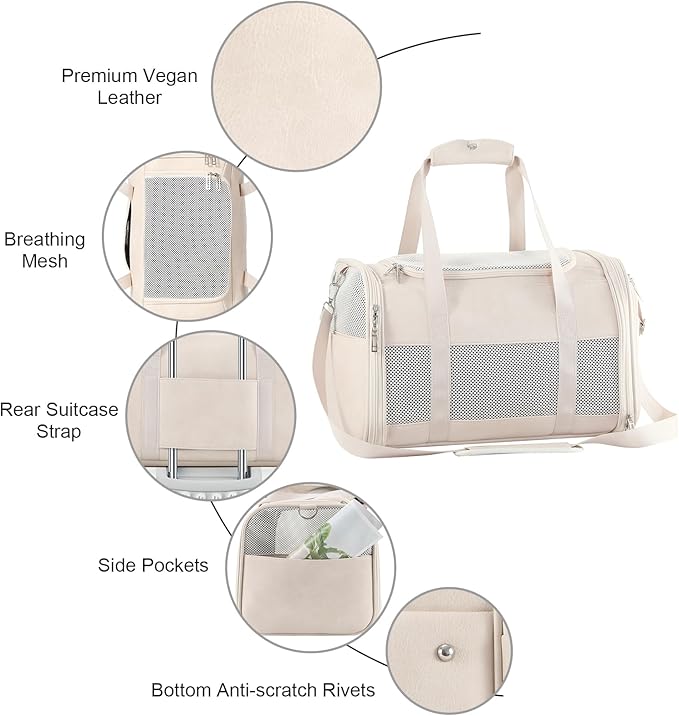 Fashion Leather Dog Carrier, Airline Approved Cat Carrier Soft Sided Pet Bag Carrier Purse for Puppy Kitten Small Animals White-PawvioPets