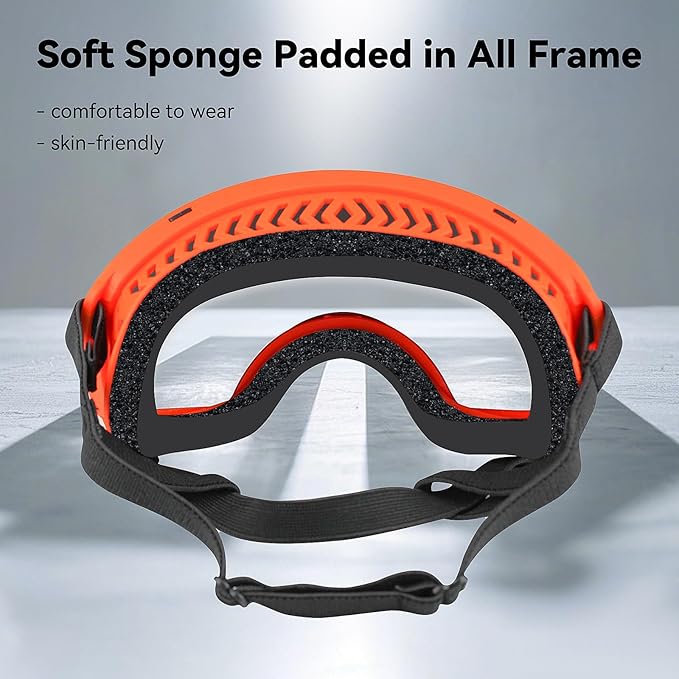 Dog Sunglasses UV Protection Clear Dog Goggles Windproof Glasses with Elastic Straps for Medium-Large Breed, Orange Frame + Clear Lens-PawvioPets