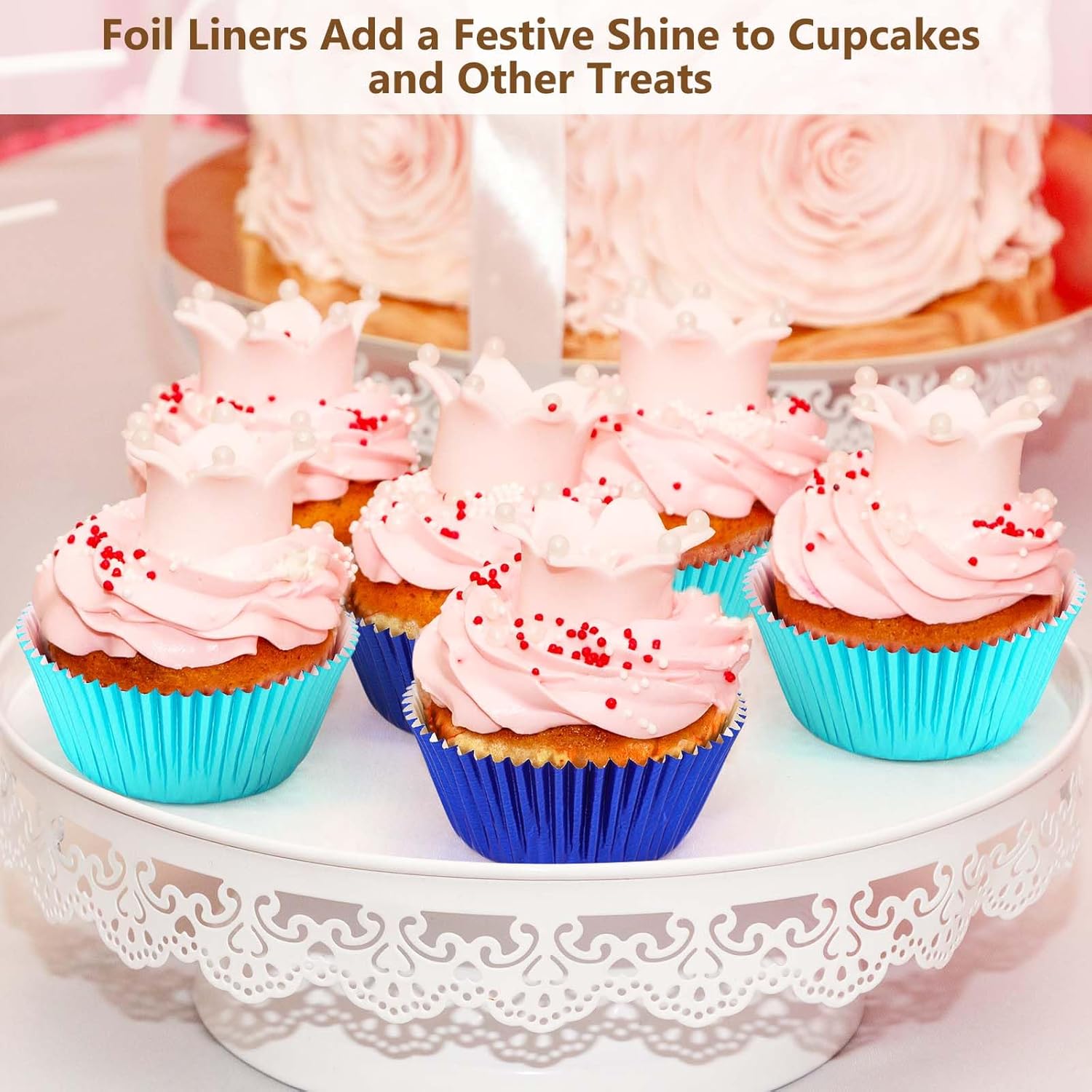 Gifbera Foil Cupcake Liners Metallic Paper Muffin Standard Baking Cups 200-Count (Aqua)