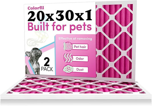 Colorfil 20x30x1 Air Filter (2-Pack) | Made in the USA | Color Changing | Remove Cat and Dog Odor | MERV 8 for Pet Hair Dander and Dust | 19.75"x29.75"x0.75" Exact Size-PawvioPets