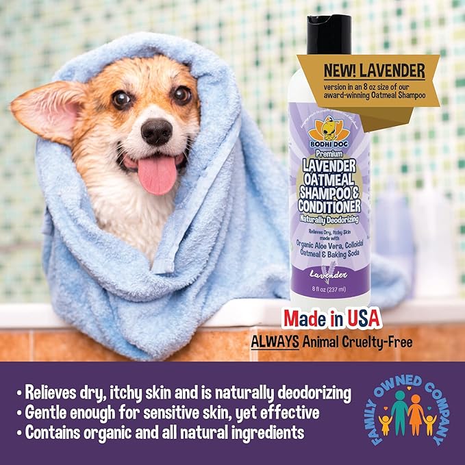 Bodhi Dog Premium Lavender Oatmeal Shampoo & Conditioner - Organic Formula for Dogs, Cats & Pets - Hypoallergenic, Soothes Dry, Itchy Skin & Supports Skin Health - Made in USA (8 Fl Oz)-PawvioPets