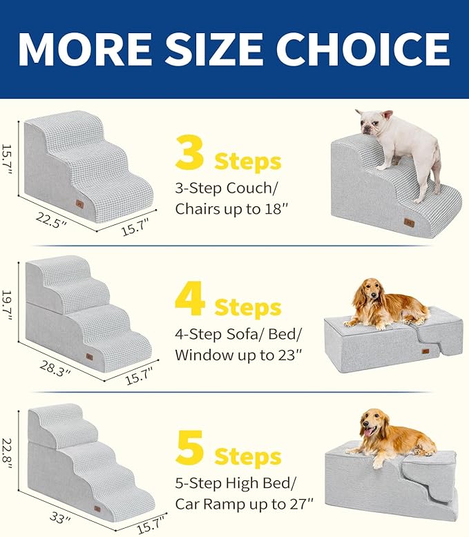 Dog Step for Bed, Dog Stair 5-Step 35D Pet Stair 22.8" H for High Bed or Sofa Non-Slip Balanced Pet Step Indoor, Light Grey-PawvioPets