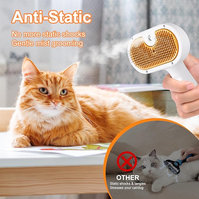 3-in-1 Pet Steam Brush Set for Dogs & Cats, Grooming Comb with Spray, Defur Tool, Water-Assisted Hair Removal, Gentle Cat & Dog Spritz Brush, Multi-Purpose Steam Grooming-PawvioPets