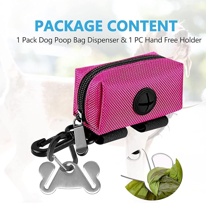 Dog Waste Bag Dispenser Pet Poop Bags Holder for Doggie Waste Bags Dispensers Soft Fabric Zipper Small Doggy Puppy Pouch for Leash Accessory Attachment with Carrier,Pink-PawvioPets