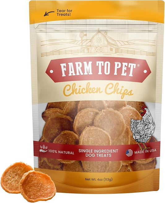 Farm To Pet - Dog Training Treats - Chicken Chips, Single Ingredient - 4 oz, Lean, All Natural, Healthy Dog Treats for Small, Medium, Large Breeds, & Puppies, Made in USA-PawvioPets