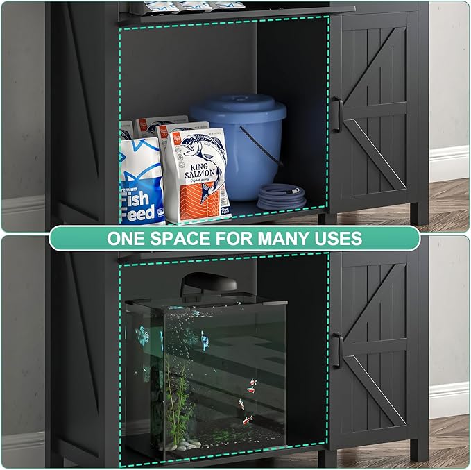 40 Gallon Aquarium Stand With Charging Station, Farmhouse Fish Tank Stand, Reptile Tank Stand Terrarium Stand with Drawer and Cabinet Storage, Sturdy Heavy Duty 41.9"×18.3" Tabletop - Black-PawvioPets