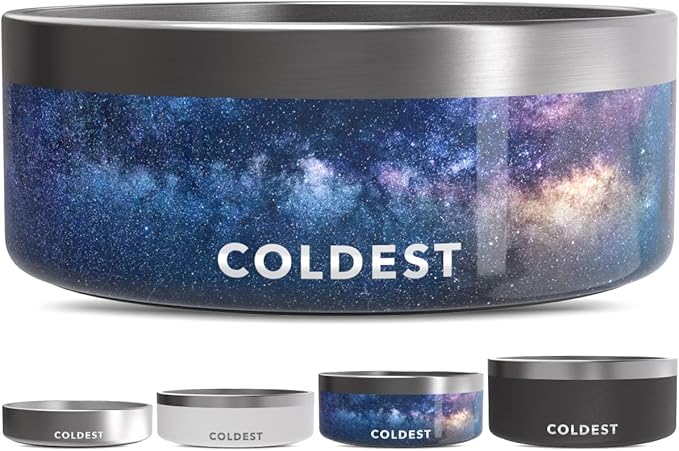 Coldest Dog Bowl - Anti Rust Metal, Non Slip, 3 Layers Insulated Stainless Steel Dog Bowls - Spill Proof & Heavy Duty - Water Bowl for Dogs, Cats & Pets, Dish Washer Safe (64 oz, Into The Beyond)-PawvioPets