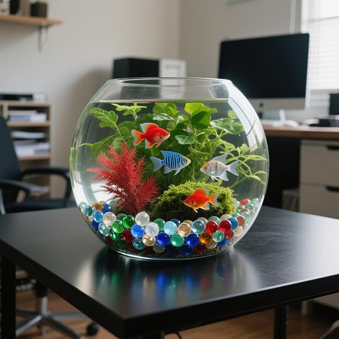 2.16LB Glass Beads Mix Colors Vase Filler Aquarium Gravel Decor Flat Glass Marbles Gems Pebbles Fish Tank Rocks Home Decorative Art Craft - 7 Colors Mixed-PawvioPets