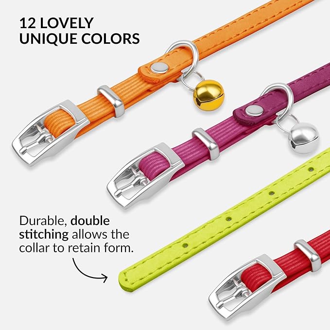 CollarDirect Leather Cat Collar with Bell - Kitten Collar, Small and Big Cat Collar for Boy Cats, Girl Cats with Safety Elastic Strap (Neck Fit 8"-11", Lime Green)-PawvioPets
