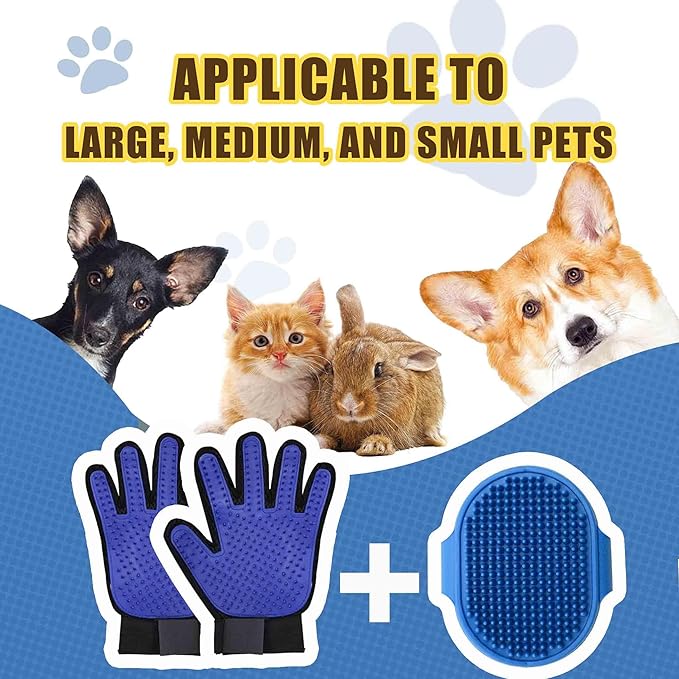 Cat & Dog Grooming Gloves - Deshedding Brush for Shedding, Gentle Pet Hair Remover & Massage Gloves for Cats, Dogs, All Fur Types (1 Brush +1 Pair Gloves)-PawvioPets