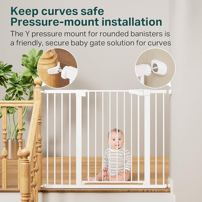 Cumbor 36" Extra Tall Baby Gate for Stairs, 29.7-48" Wide Dog Gates for Doorways, Auto Close Safety Gate for Babies and Pets, Easy Install, Pressure Mounted, Fits Doorways, Stairs, Entryways, White-PawvioPets