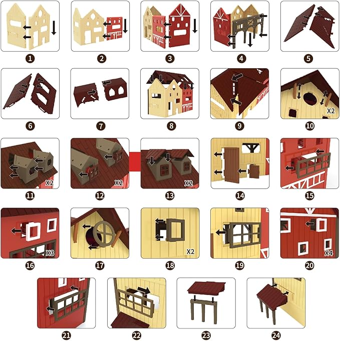 109PCS Farm Animals Toys Set Comes with Barn, Rice Storehouse, Rice Trolley, Milking shed, Farmer, Fence - Playset for Kids Toddlers Boys Girls 5+ Years Old-PawvioPets