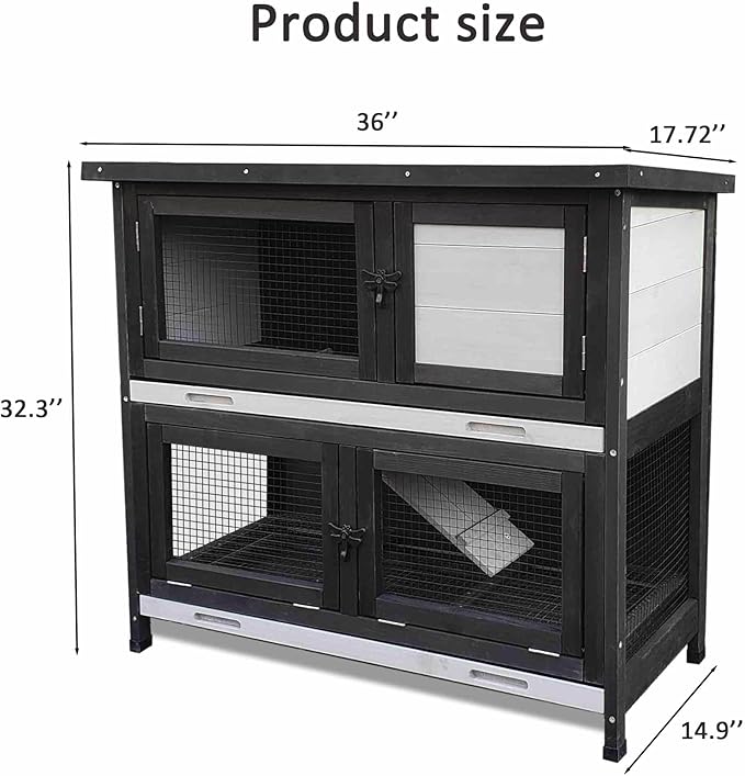 Double Level Solid Wood Rabbit Hutch Small Animal Cage for Rabbits, Guinea Pigs, Hedgehogs & Lizards Indoor/Outdoor– 2-Tier Eco-Friendly Habitat with Bedding Area, Durable & Easy to Clean-PawvioPets