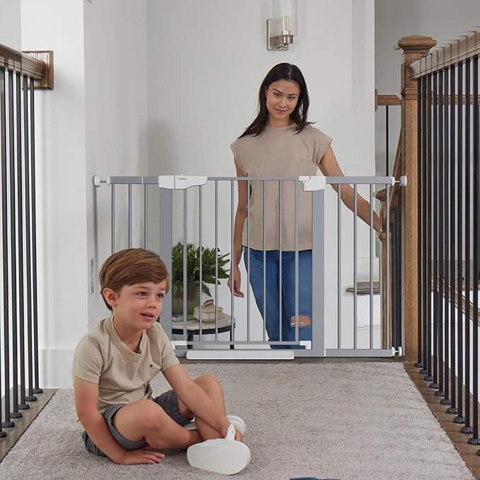 Cumbor 29.7"-51.5" Extra Wide Baby Gate for Stairs, Mom's Choice Awards Winner-Dog Gates for Doorways, Pressure Mounted Walk Through Pet Gate Indoor, Safety Auto-Close Child Gate for Kids, Gray-PawvioPets