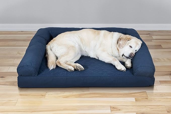 Furhaven Cooling Gel Dog Bed for Large Dogs w/ Removable Bolsters & Washable Cover, For Dogs Up to 95 lbs - Quilted Sofa - Navy (Blue), Jumbo/XL-PawvioPets
