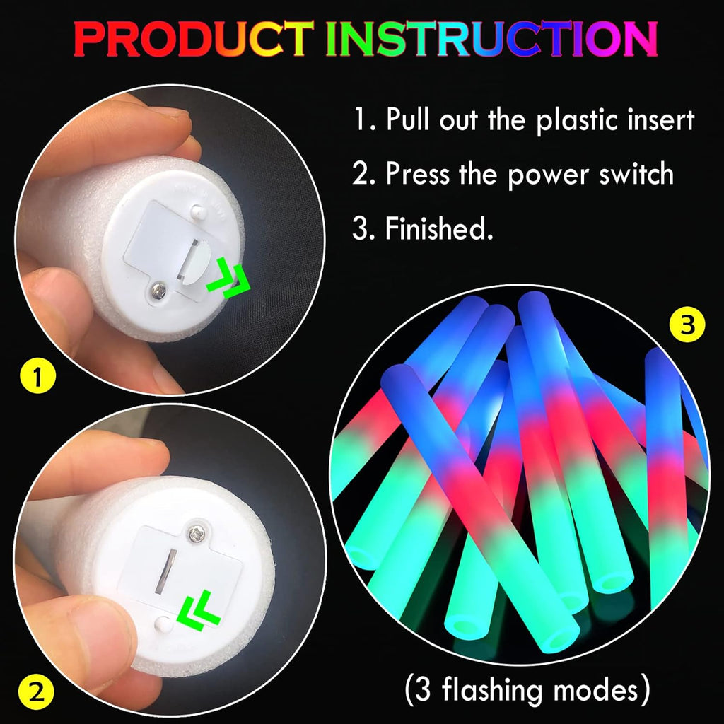 105 Pcs Foam Glow Sticks Bulk, LED Light Up Foam Sticks, Glow in the Dark Party Supplies for Wedding Halloween Birthday Christmas Rave Party Favors 3 Flash Modes