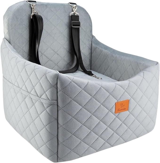 Dog Car Seats for Small Dogs, FurFrolic Memory Foam Dog Booster Seat for Small/Medium Dogs up to 35 lbs, Travel Pet Car Seat with Washable Detachable Cover, Storage Pockets, 2 Safety Belts (Gray)-PawvioPets