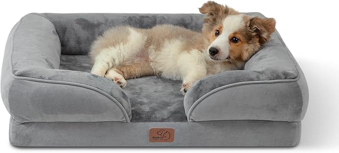 Bedsure Orthopedic Dog Bed Medium Size Dogs - Washable Medium Dog Cat Bed Waterproof, Comfort Pet Couch Sofa with Washable Removable Cover, Pets Bed with Nonskid Bottom, Grey, 28"-PawvioPets