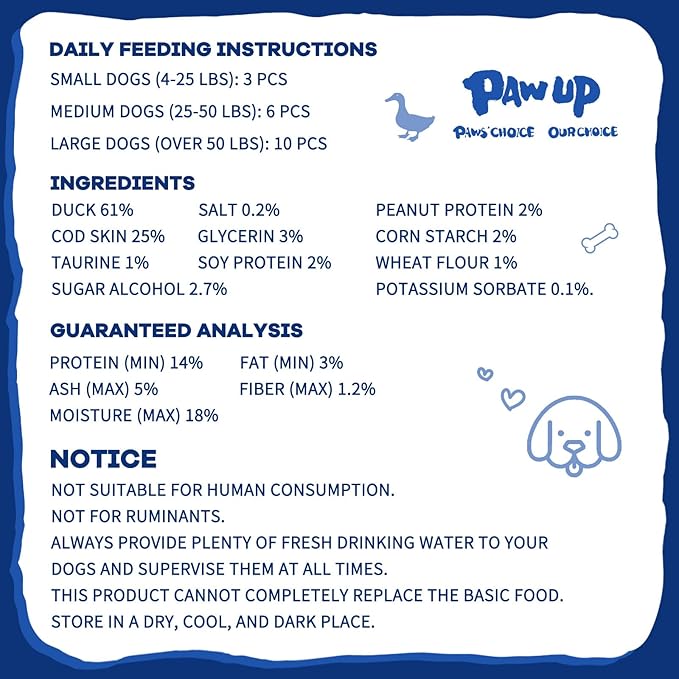 Cod Skin Dog Treats with Duck Dog Snacks High Protein and Omega-3, Natural Dog Chews w/Taurine, 12.5 oz-PawvioPets