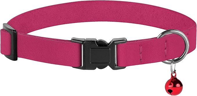 Breakaway Cat Collar Leather with Removable Bell - 13 Colors Available - Soft Adjustable Girl Boy Safety Lightweight Pet Kitten Collars Pink Brown Blue Green Red Orange Black (Pink)-PawvioPets