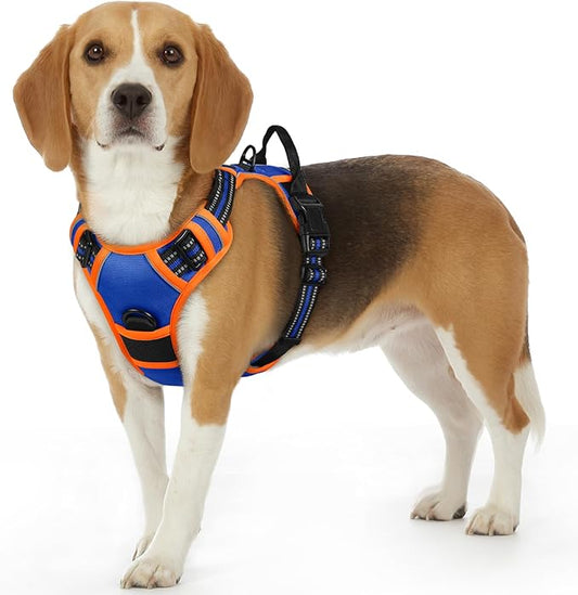 Eagloo Dog Harness Small Sized Dog, No Pull Service Vest with Reflective Strips and Control Handle, Adjustable and Comfortable for Walking, No Choke Pet Harness with 2 Metal Rings, Blue & Orange, S-PawvioPets
