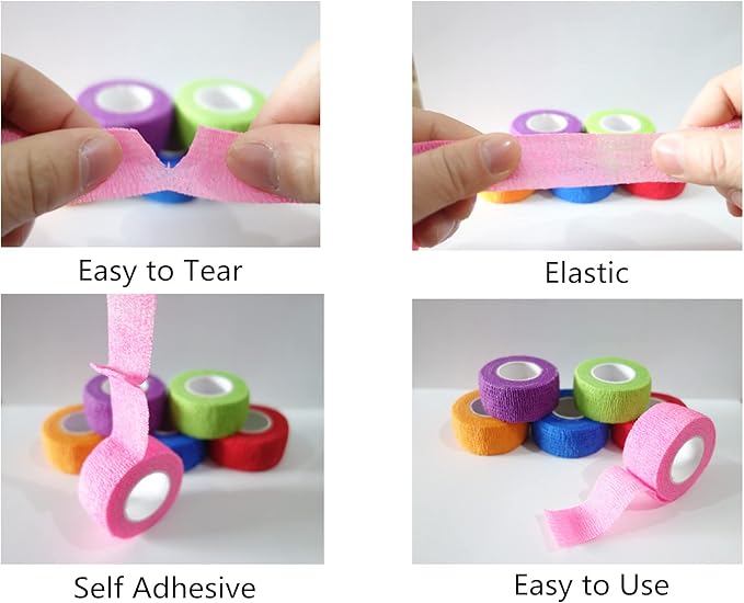 6 Pack 1" x 5 Yards Self Adhesive Bandage Wrap Breathable Cohesive Vet Wrap for Pets, Elastic Self-Adherent Tape for Sports, Wrist, Ankle (Mixed Colors)-PawvioPets