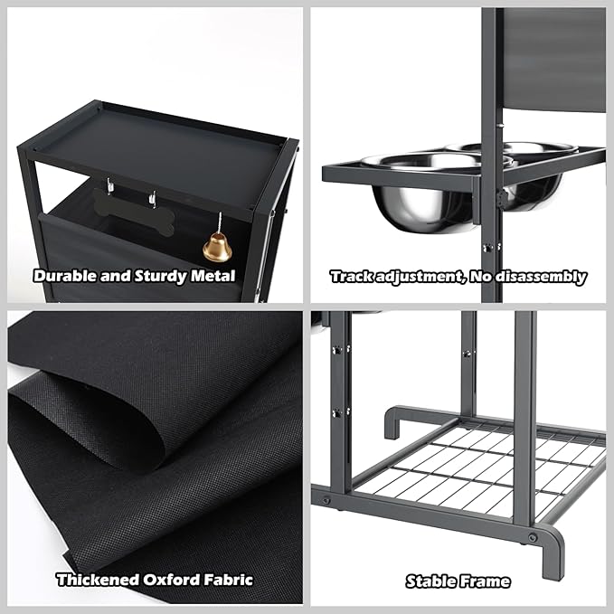 Elevated Dog Bowls, Height Adjustable Raised Dog Bowl Stand (4.5'' to 12''), Organizer Bowl Holder for Large Medium Dogs-PawvioPets