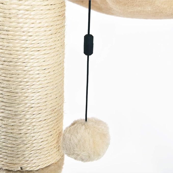 Amazon Basics Cat Condo Tower with Hammock Bed and Scratching Post,Easy to Assemble,Plush Hammock,Interactive Hanging Ball,Durable Sisal Scratch Posts for Indoor Cats, 15.8 x 15.8 x 19.7 Inches, Beige-PawvioPets