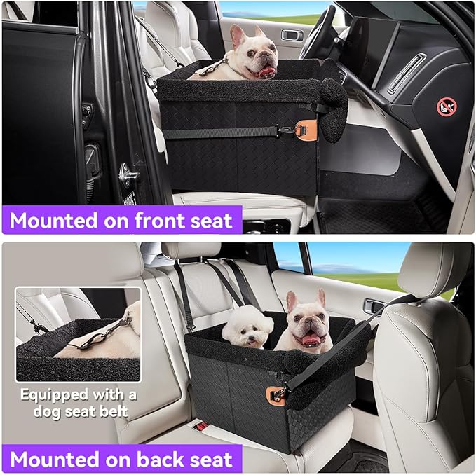 Dog Car Seats for Small Medium Dogs,PU Leather Car Seat Boosters,Foldable Puppy Cat Carseats (Black, Medium Dog)-PawvioPets