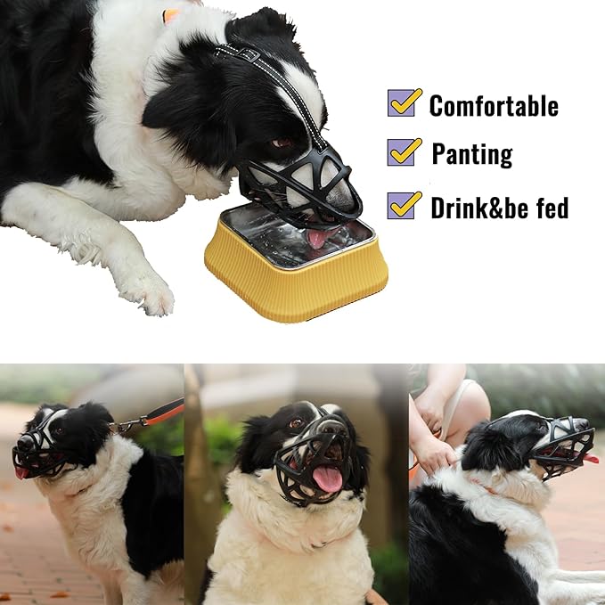 Dog Muzzle, Breathable Basket and Soft Cage Black Dog Mouth Cover,Anti-Biting, Barking and Chewing for Small Medium Large Dogs, 1 Pack Poop Bags for Dogs (XL)-PawvioPets