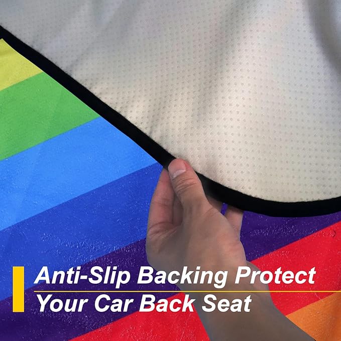 Back Seat Cover for Car Trucks Van SUV,Waterproof Rear Bench Towel Seat Covers for Dogs and Kids,Automotive Backseat Protector (Rainbow)-PawvioPets