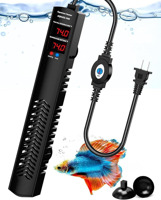 Aquarium Heater for 40-55-75 Gallon, 300W Submersible Fish Tank Water Heater with Accurate Temperature Control, Over-Temp Protect, Auto Shut-Off, Quick Heat up for Saltwater & Freshwater-PawvioPets