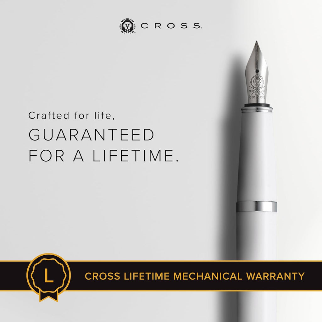 Cross Bailey Light Refillable Fountain Presented in a Everyday Gift Box - Medium Point, Black Ink, Polished White