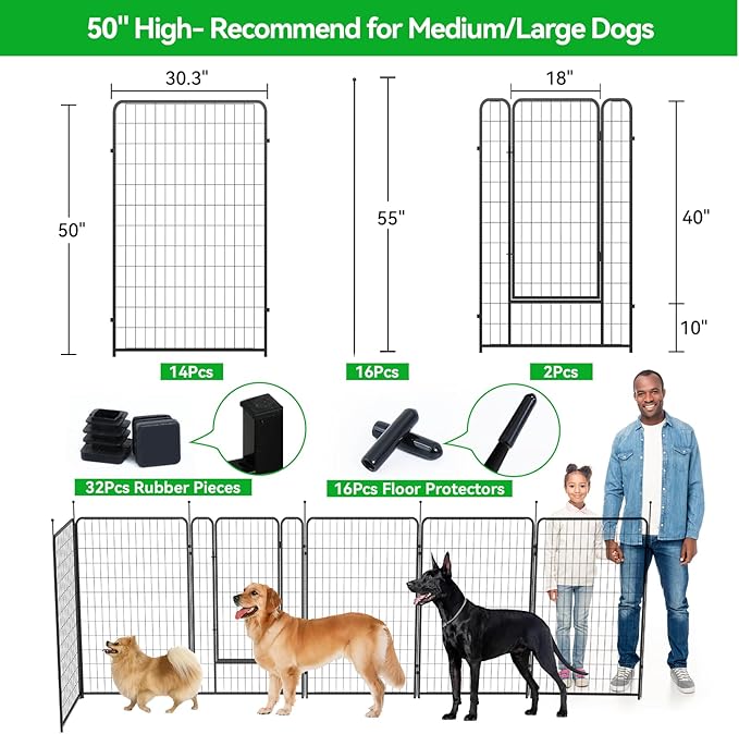 Dog Playpen Outdoor 16 Panels Heavy Duty Dog Pen 26" W×50" H Anti-Rust Exercise Fence with Doors for Large/Medium Pet Play for RV Camping Yard-PawvioPets
