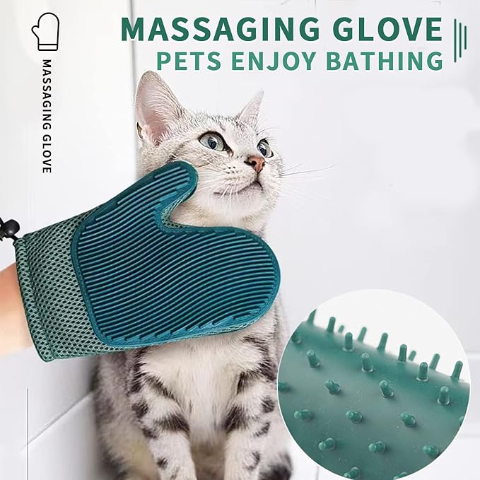 2 in 1 Cat Fur Glove & Pet Hair Remover Glove, Dog Grooming Glove Brush for Shedding, Massage, Efficient Pet Hair Remover Mitt for Cleaner Couch, Carpet [Blue/Single]-PawvioPets