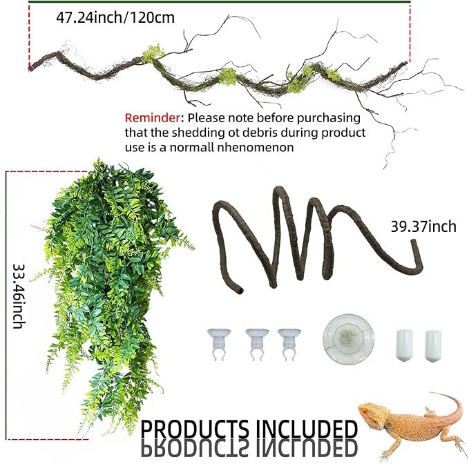 BNOSDM Reptile Vines,Bendable Jungle Climbing Vine,Terrarium Plants Artificial Decor,Tank Decorations Accessories for Bearded Dragons Chameleons Snakes Lizards Hermit Crabs-PawvioPets