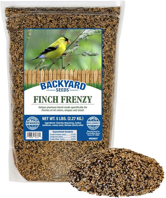 CountryMax Backyard Seeds Finch & Small Songbird Frenzy Wild Bird Seed Mix – 5 lb Bag | Premium Blend with Nyjer, Millet, Sunflower Chips | Attracts Goldfinches, House Finches, Chickadees-PawvioPets