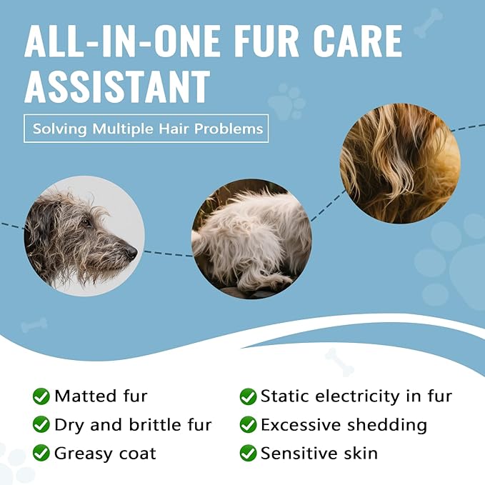 Dog Detangler Grooming Spray 10 Fl Oz, Leave in Pet Conditioner for Hair Dematting, Dry Skin & Pet Fur Shedding, Deodorization & Itch Relief & Reduces Tangles, Suitable for All Coat Types-PawvioPets