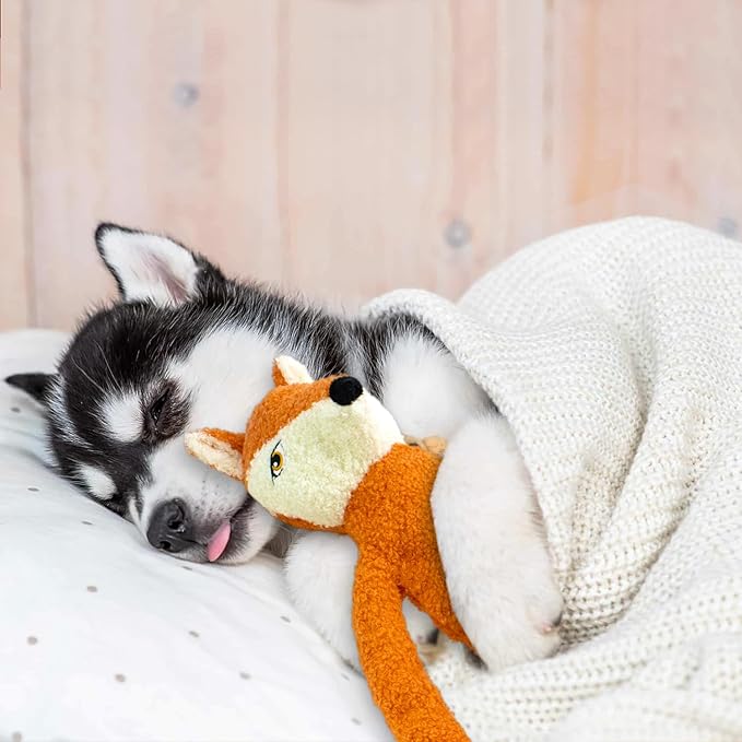 3 Pack No Stuffing Crinkle Squeaky Interactive Plush Dog Toys for Aggressive Chewers to Keep Puppy Busy for Boredom Small & Medium Breeds Furry Friend Teething Orange Fox Pink Pig Blue Hippo-PawvioPets