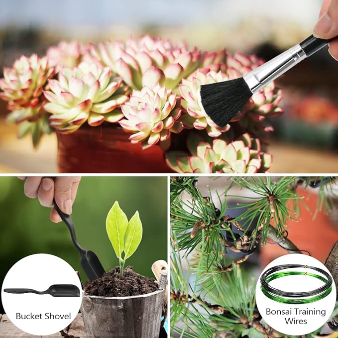 Bonsai Tool Kit, 21 Pcs Gardening Tools Set Include Garden Pruning Shears, Plant Trimming Scissors, Training Wire, Succulent Tool, Leather Bag Storage, Gardening Gifts for Women, Plant Lovers-PawvioPets