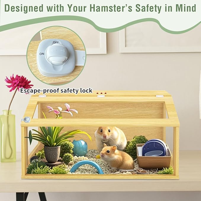 32" Wooden Hamster Cage, Chewproof Gerbil Cages and Habitats, Openable Top Roof Window with Silencing Pad, Guinea Pig Cage for Small Animals, Dwarf and Syrian Hamster, 32 x 16 x 16 Inches-PawvioPets