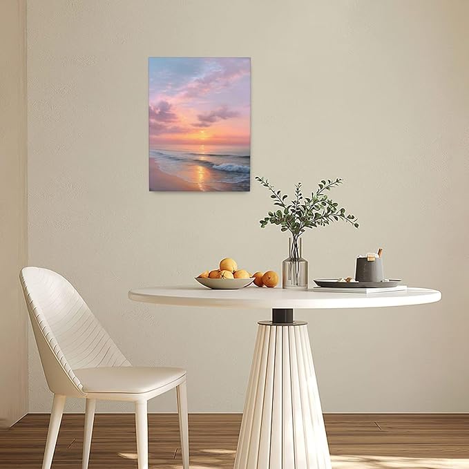 Beach Sunset Wall Art Ocean Coastal Scenery Wall Decor Seascape Picture Canvas Landscape Painting Print Framed Artwork Decorations for Living Room Office Bedroom Kitchen 12"x16"-PawvioPets