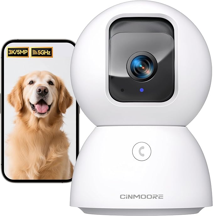 5G Security Camera Indoor, 3K Pet/Dog Camera with Speaker/Phone App, PTZ WiFi Baby Monitor Cameras for Home Security, 0-Glow Night Vision 2-Way Talk, AI Tracking Facial Recognition Time Lapse-PawvioPets
